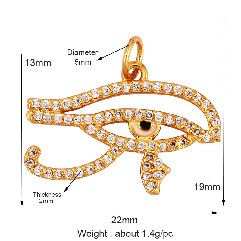 Thumbnail: Evil Eye Charm Pendant,18K Real Gold Plated Cubic Zirconia CZ Paved Religours,Je