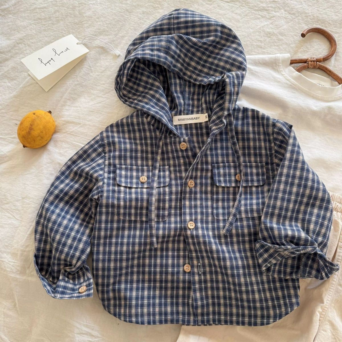 Korean Children Shirts Girls and Boys Hooded Shirts Kids Cotton Plaid Tops Sprin