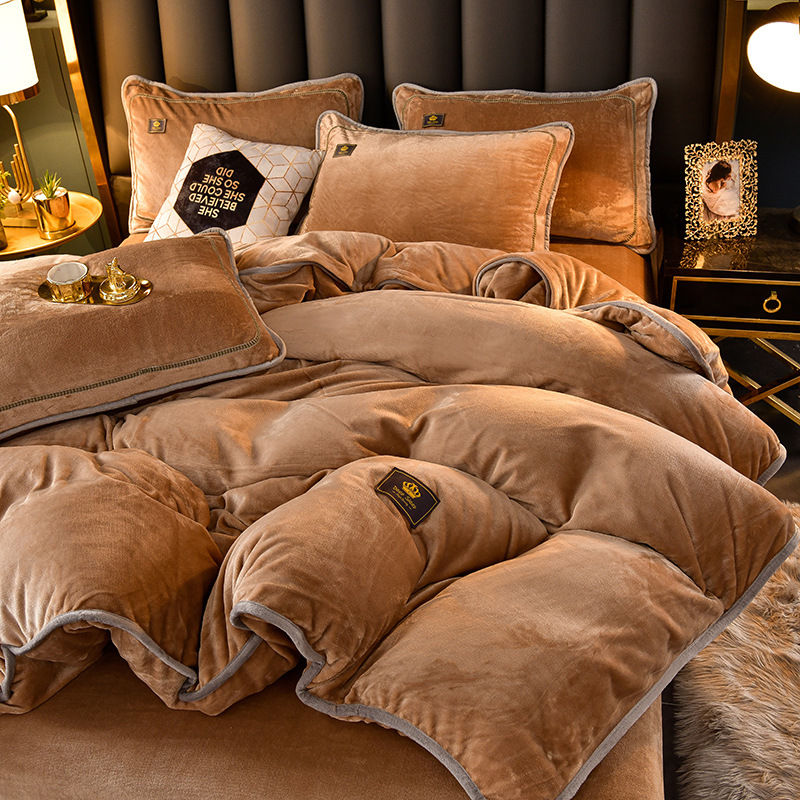 Thumbnail: Winter Thicken Warm Velvet Duvet Cover Set Flannel Bedding Set with Quilt Cover 