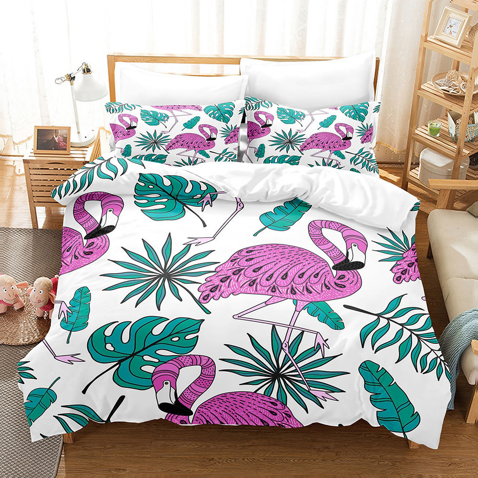 Thumbnail: Flamingo Duvet Cover Set Palm Leaf Bedding Set Flower Tropical Botanical Hawaiia