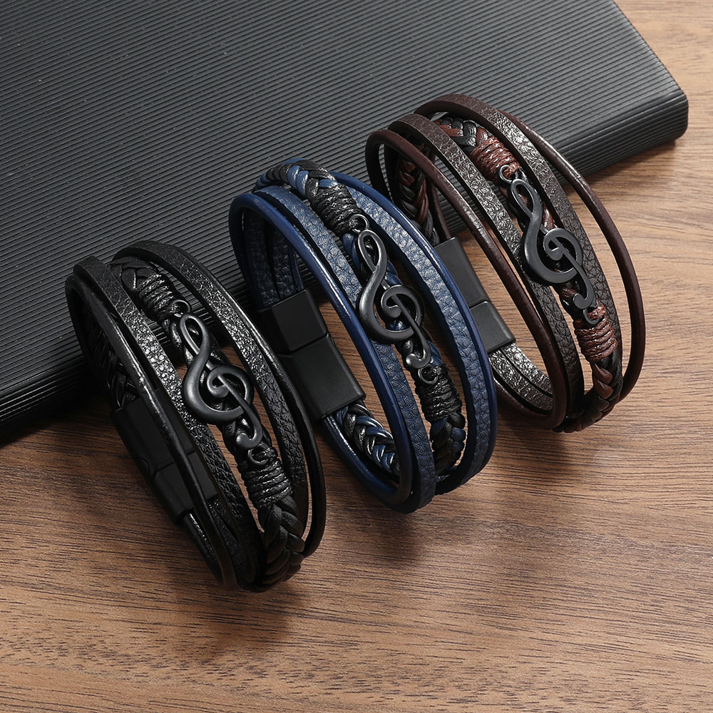 Men's Musical Symbol Leather Bracelet Vintage Creative Men's Bracelet Music Symb