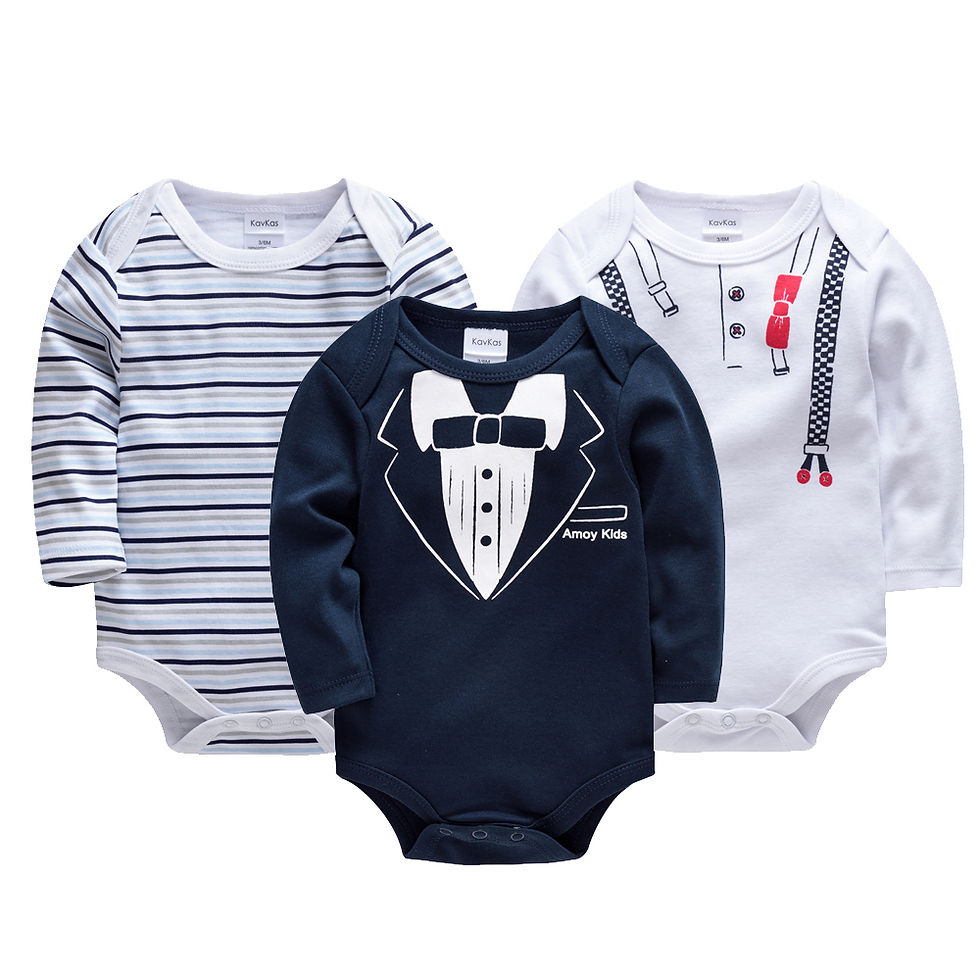 الصورة المصغرة: 3 Pcs/set Baby Boys Clothing 100% Cotton Kids Jumsuit Long Sleeve Cute Elephant 