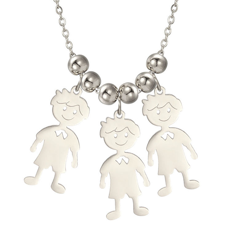 الصورة المصغرة: Stainless Steel Necklace Boy Girl Kids Pendant Necklace for Women Men Beads Chai