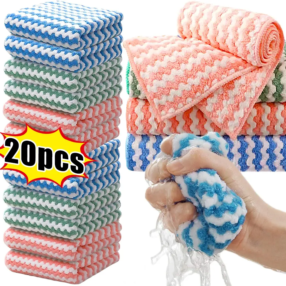 Microfiber Cleaning Cloth Velvet Thickened Dishcloths High Absorbent Scouring Ki