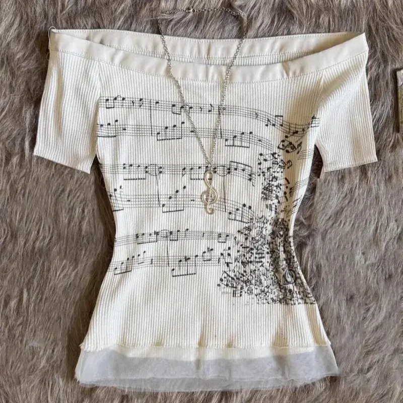 Korean 2000s Punk Goth Girls Graphic Tops Off Shoulder Sexy Lace Cotton T Shirts