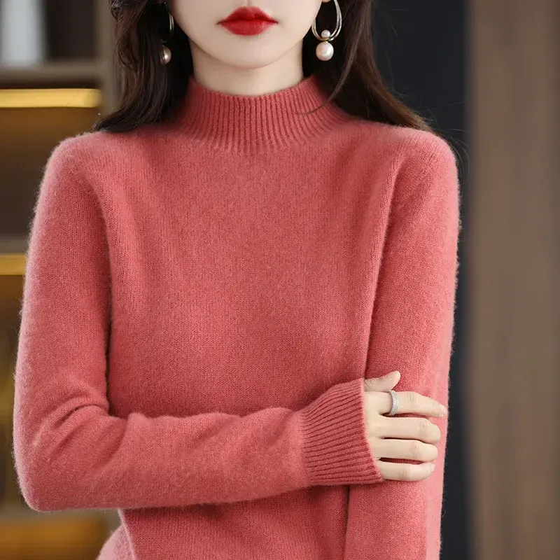 Thumbnail: Autumn Winter Women Sweater Korean Fashion Warm Bottoming Shirts Half High Colla