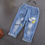 Thumbnail: Spring Autumn Children Jeans  Boys Cotton Print Splice Stretch Denim Pants Korea