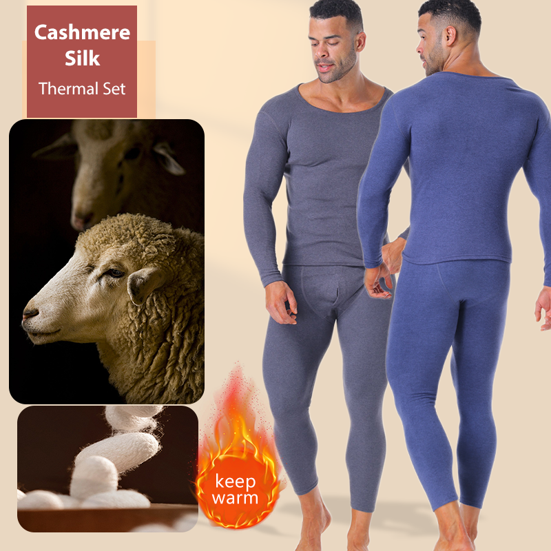 Winter Long Johns Men's Thermal Underwear Thickened Cashmere Silk Base Layer Set