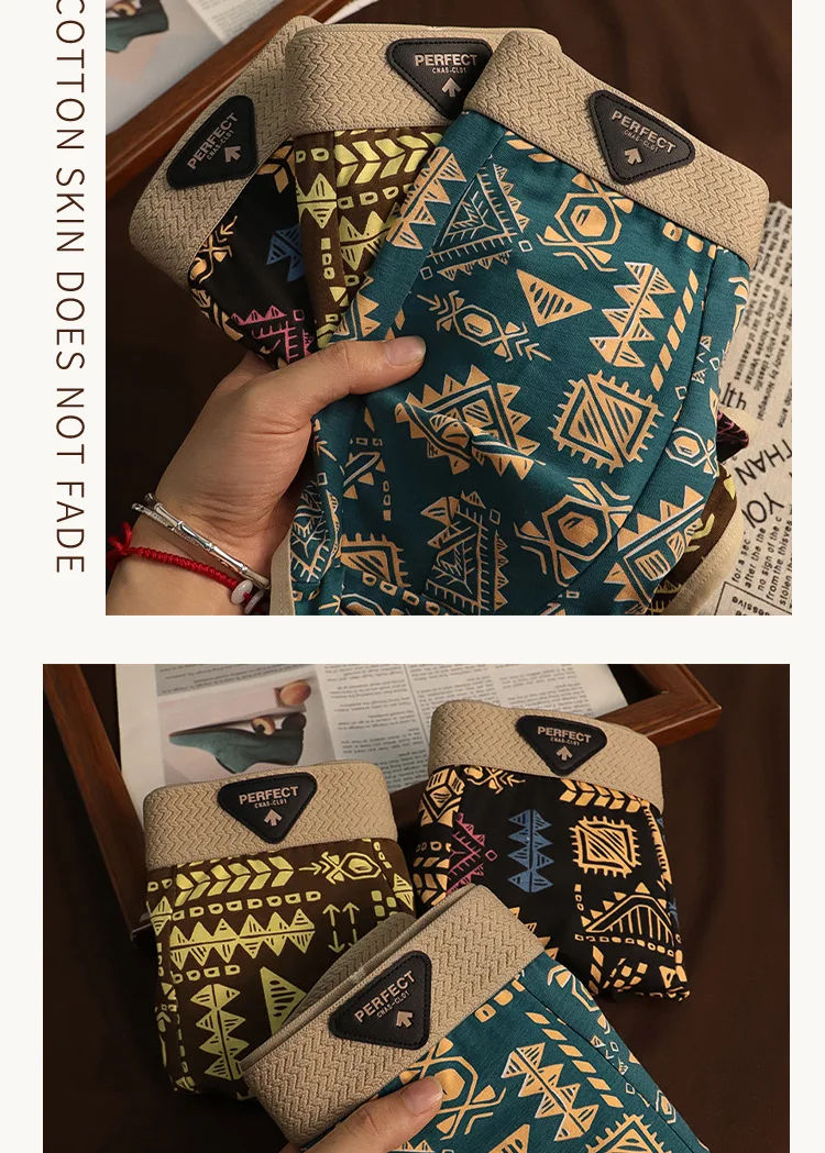Thumbnail: Retro Ethnic Style Men's Boxer Comfortable Briefs design Vintage Print Elastic U