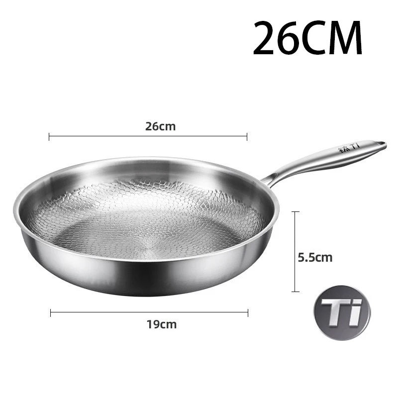 الصورة المصغرة: 26/28/30cm German Pure Titanium Frying Pan Non-stick Frying Pan Uncoated Fish Sc