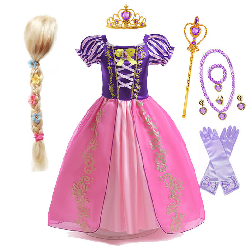الصورة المصغرة: Disney Rapunzel Princess Dress Girl Purple Puff Sleeve Cosplay Tangled Costume H