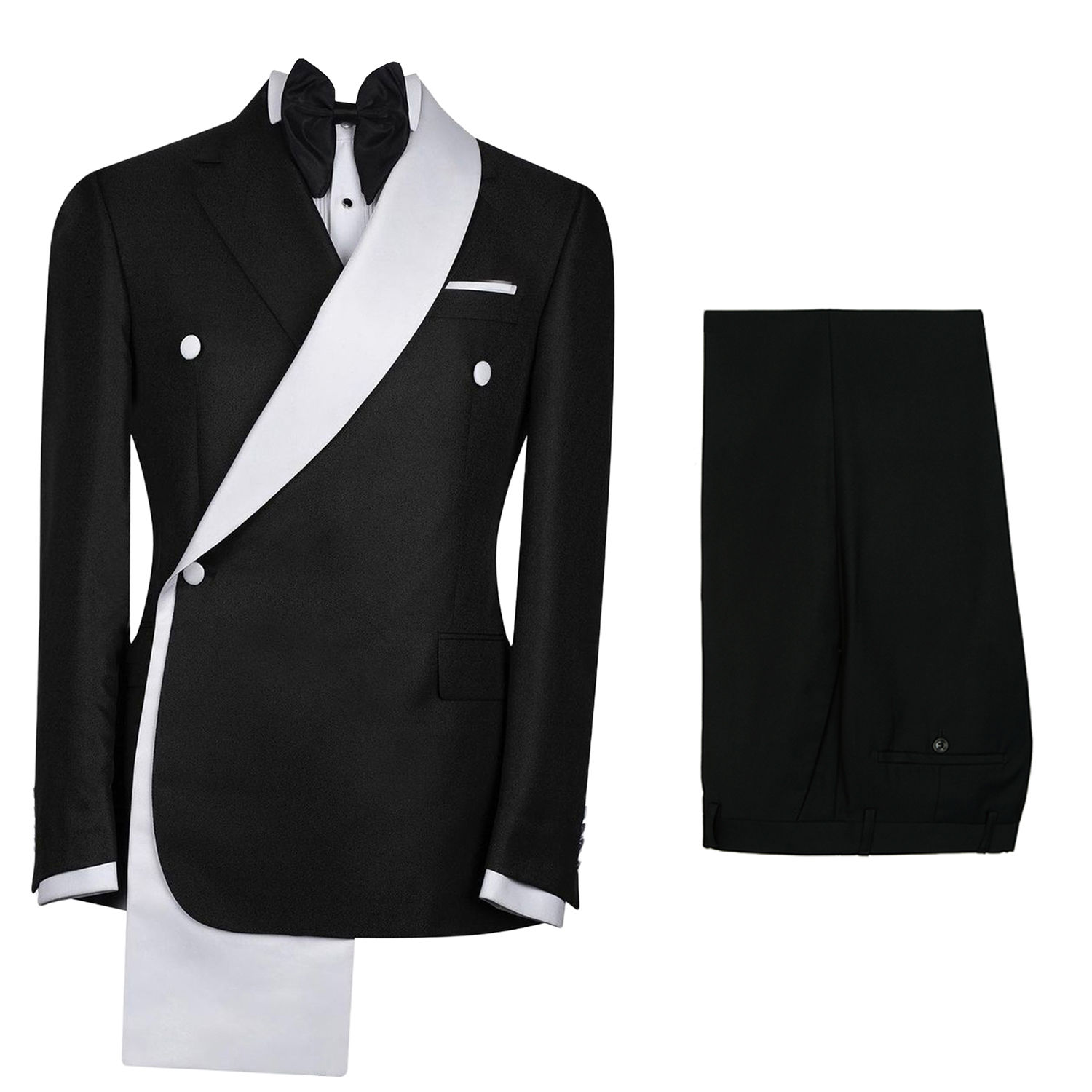 Slim Fit Men's Two Pieces One Button Suit Black Jacket & Pants Tuxedos Stylish P