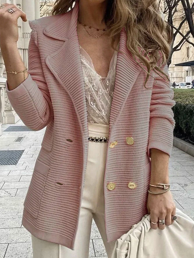 Thumbnail: Women Double Breasted Button Solid Color Autumn Winter Blazer Jacket Fashion Cas