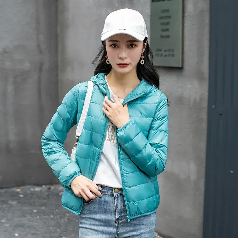 الصورة المصغرة: Winter Women's Light Down Hooded Jacket,Red Blue Khaki Green Available,European 