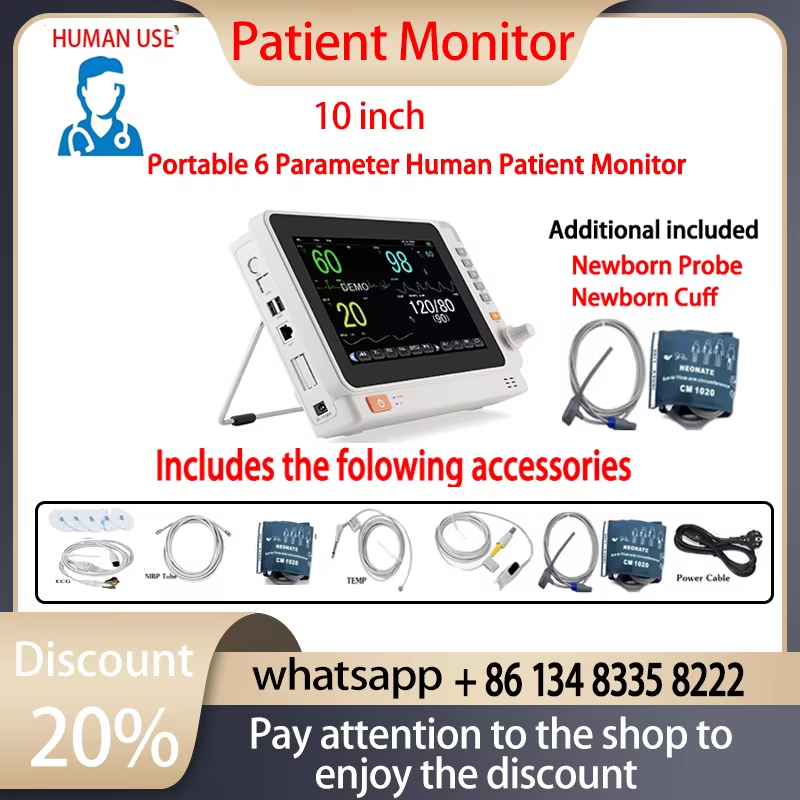 Thumbnail: 7/8/10 inch screen human/Vet use  portable 6-parameter monitor ECG/NIBP/PR/SPO2/