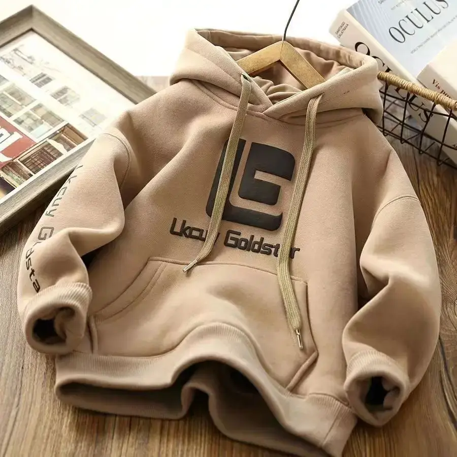 Autumn Winter Warm Boys Hoodies Teenager Boys Lining With Plush Thick Keep Warm