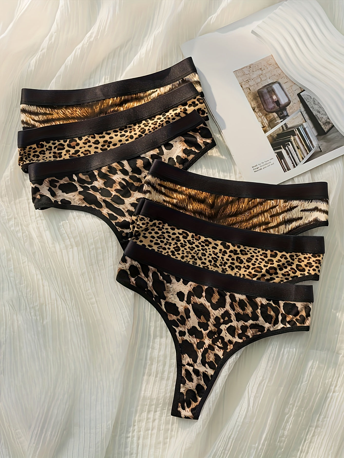 6-piece leopard print, zebra print, tiger print women's thong, simple and sporty