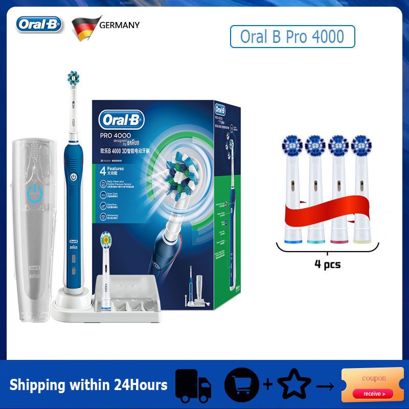 Thumbnail: Oral B Electric Toothbrush Pro 4000 3D Action Daily Clean Teeth Visible Pressure