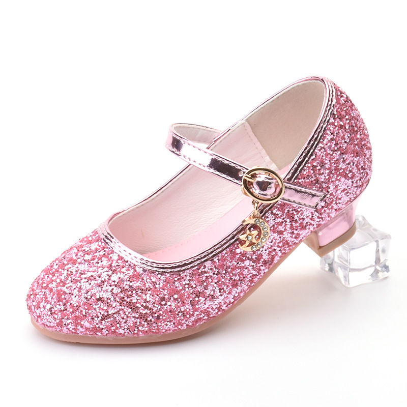 الصورة المصغرة: Girls Shoes Children High Heel Glitter Crystal Sandals Fashion Buckle Kids Princ
