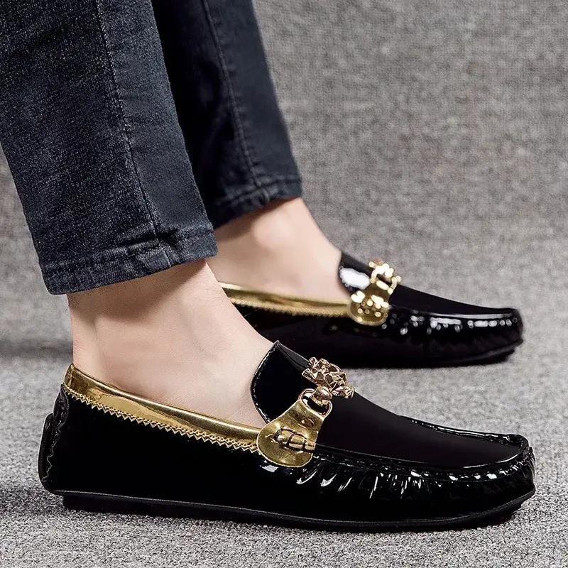 الصورة المصغرة: Over Size 38-48 Men Fashion Gold Moccasin Loafers Luxury Brand Casual Shoes for 