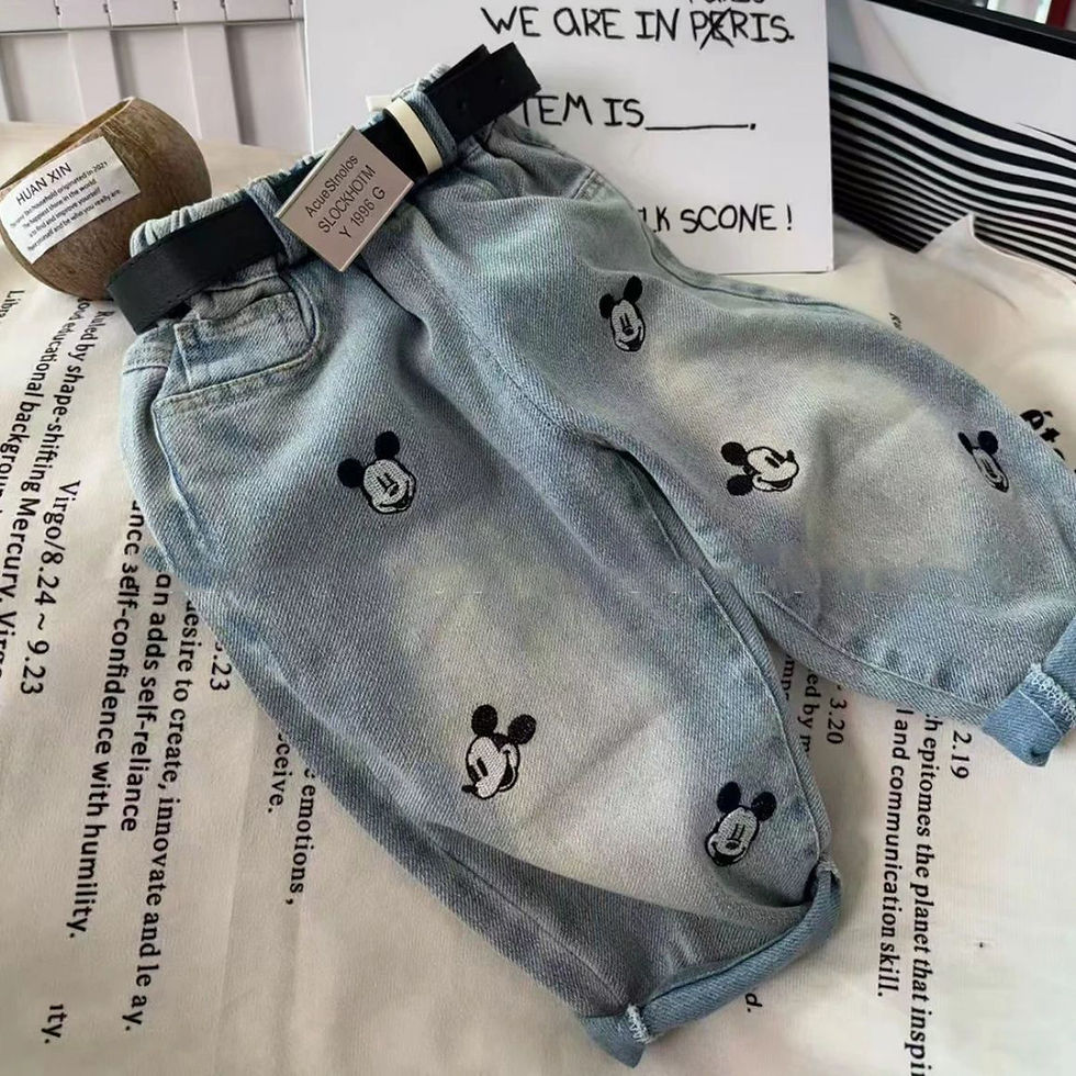 الصورة المصغرة: Mickey Mouse Embroidery Children Denim Pants 2025 Autumn Korean Washed Cotton Ba