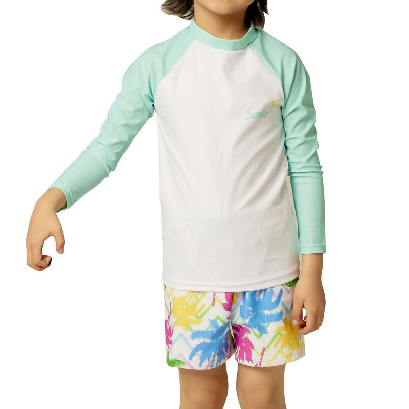 الصورة المصغرة: Summer Cooling Long Sleeves T-shirts Shorts With Swim Hats Swimming Suits for Ki