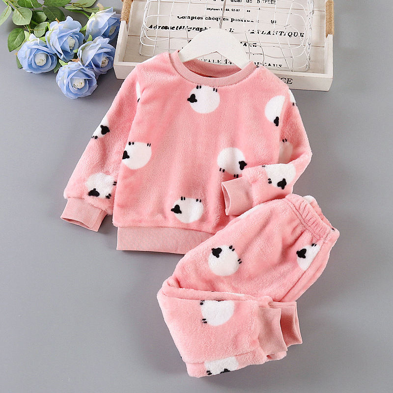 Thumbnail: IYEAL Baby Boy Girl Clothes Pajamas Set Flannel Fleece Toddler Children Warm Sle