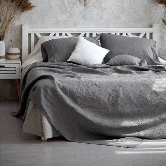Thumbnail: 100% Pure Linen Bed Sheets Stone Washed French Linen Solid Color Breathable Dura