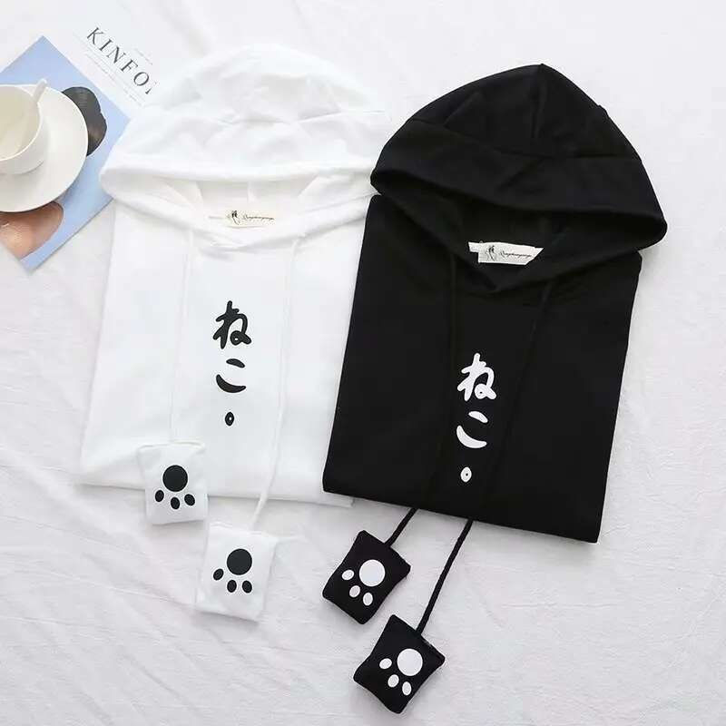 الصورة المصغرة: Mori Women Harajuku Kawaii Graphic T Shirt 2025 Summer Teen Girl Cat Ears Hooded