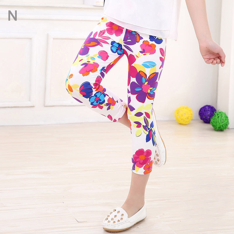 Thumbnail: 3-10years Girls Cropped Trousers Floral Print Flower Kids Calf Length Skinny Pan