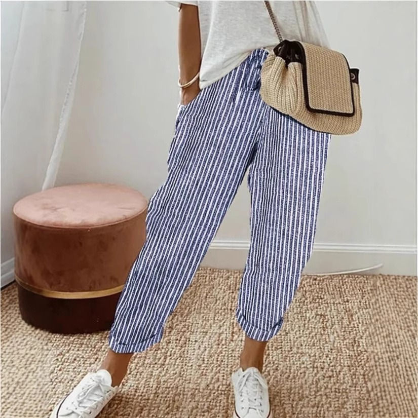 Thumbnail: European and American Cross border Women's Summer New Fashionable Loose Stripe P