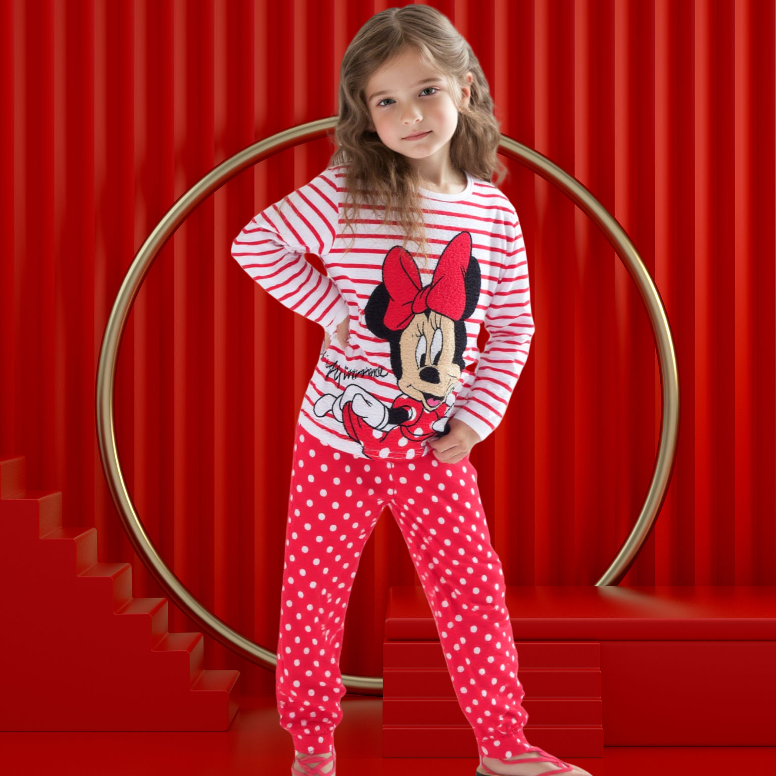 New Kids Pajama Set Cotton Soft minnie Print Loungewear Long Sleeve Pjs Sleepwea