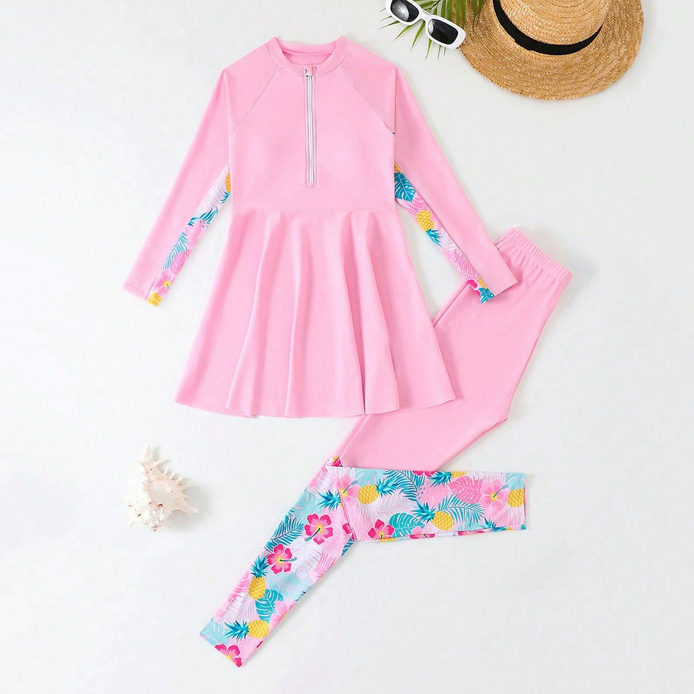 الصورة المصغرة: 2025 Girls Swimsuit Two Pieces Kids Swimwear With Trousers Printed Children's Ba