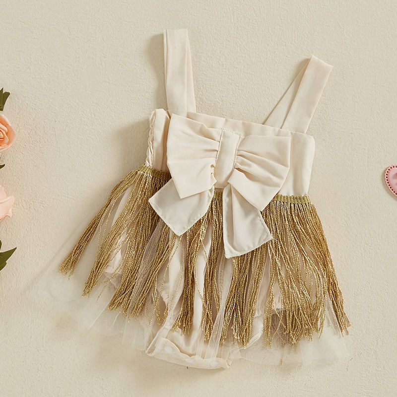 الصورة المصغرة: SUNSIOM 0-24 Months Baby Girls Rompers Dress Bowknot Tassel Sleeveless Tulle Ski