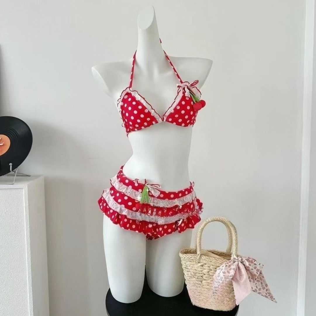 Swimsuits Vintage 2000s Crop Top Y2k Women Clothing Kawaii Swimwear Bow Bandage