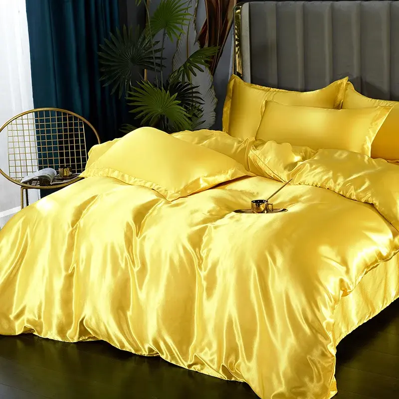 Thumbnail: Silk Bedding Set with Duvet Cover Bed Sheet Pillowcase Luxury Satin Bedsheet Sol