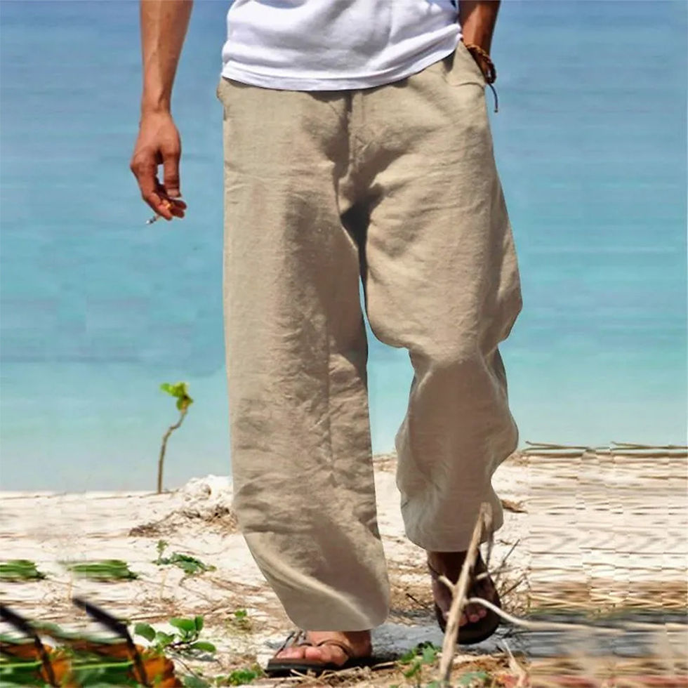 Thumbnail: Men's Beach Pants Breathable Loose Straight Trousers Male Summer Casual Solid Co