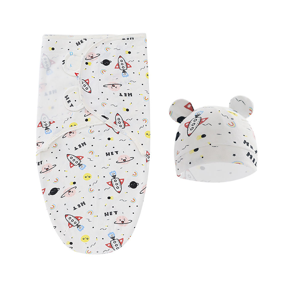 الصورة المصغرة: 0-3Months Newborn Baby Sleeping Bag With Hat Set Adjustable Baby Swaddle Blanket