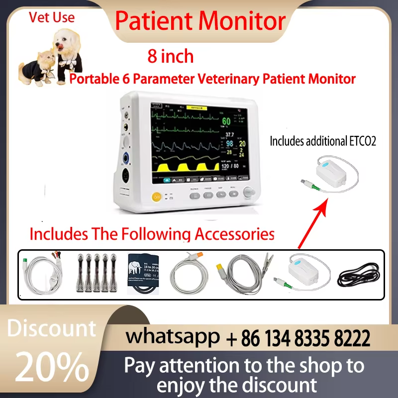 Thumbnail: 7/8/10 inch screen human/Vet use  portable 6-parameter monitor ECG/NIBP/PR/SPO2/