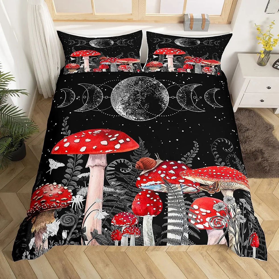 Thumbnail: Mushroom Duvet Cover Set Burgundy Plant Fallen Leaves Bedding Set 2/3pcs For Boy