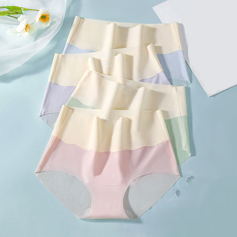 الصورة المصغرة: 4Pcs/Set High Waist Slimming Underwear Women Seamless Panties Ice Silk Ladies Pa