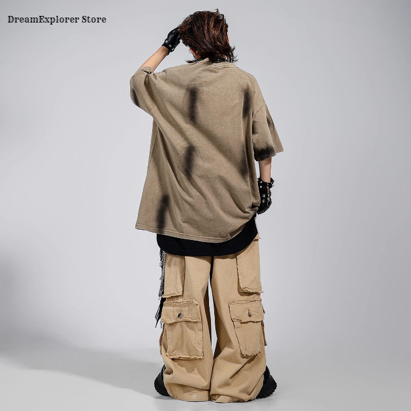 الصورة المصغرة: Hip Hop Boys Retro T-shirt Cargo Pants Girls K-pop Street Dance Clothes Sets Kid