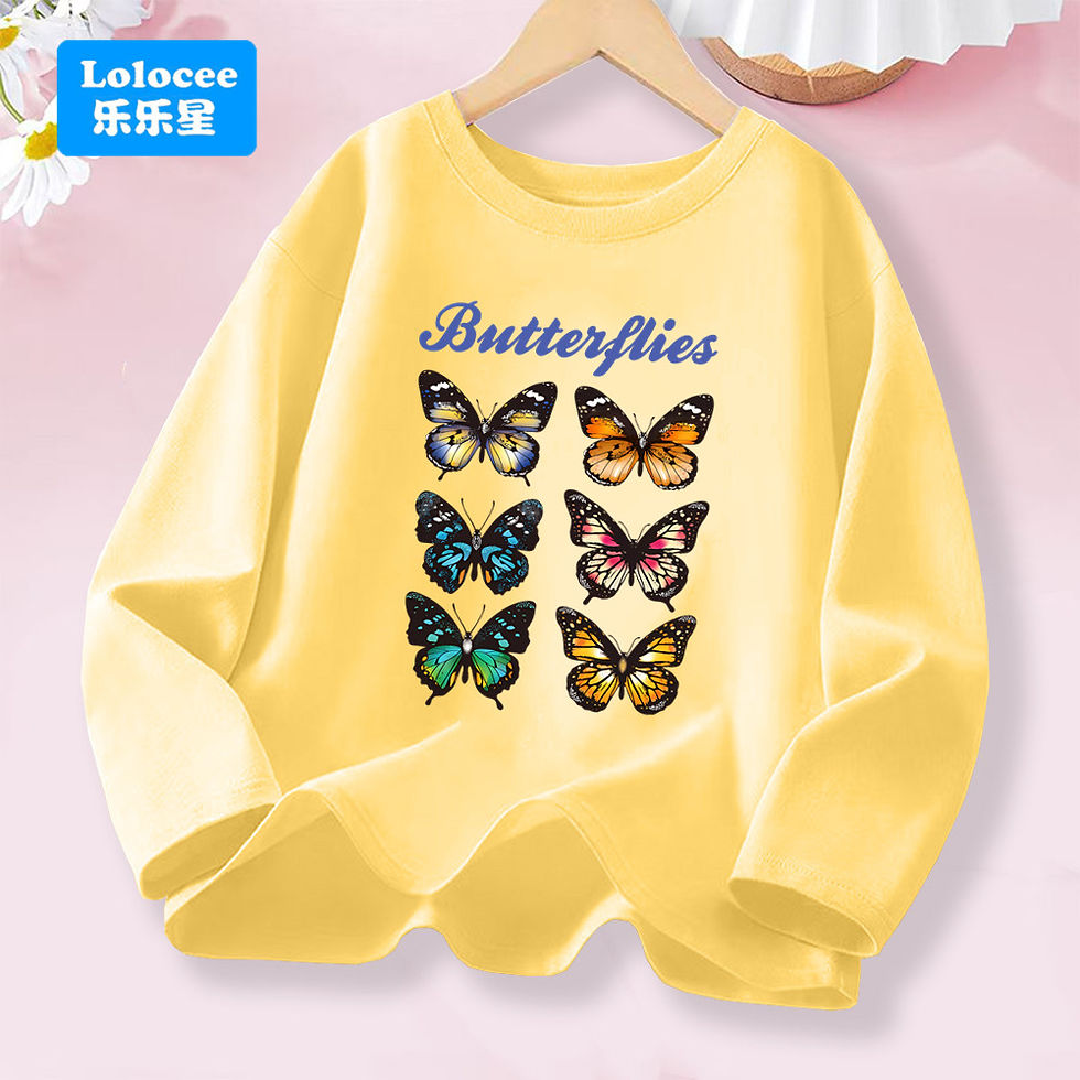 الصورة المصغرة: Girls' Long Sleeve T-Shirt Spring Autumn Tops Colorful Butterflys Print Clothing