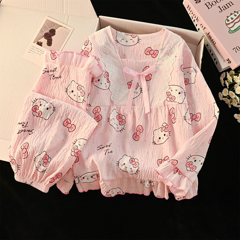 الصورة المصغرة: Anime Sanrios Autumn Hello Kitty Cinnamoroll Children Pajamas Set Kawaii Princes