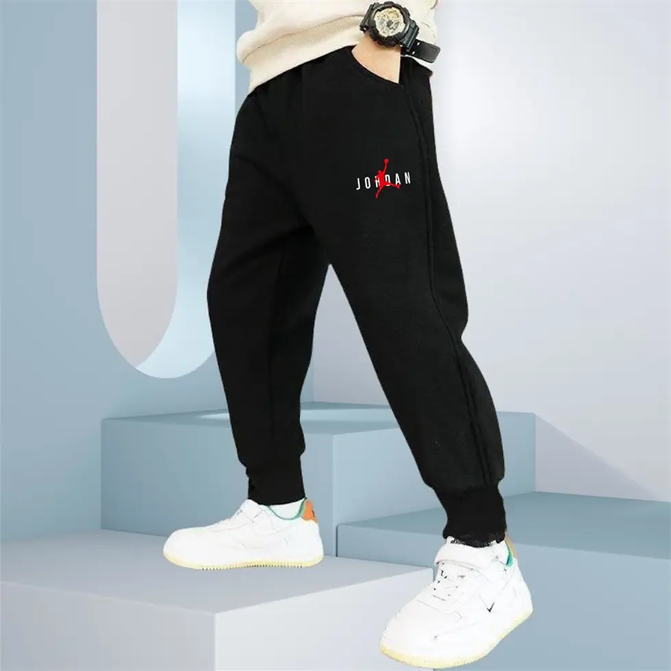 الصورة المصغرة: kids Letter Printed Print Trousers for Boys 2024 Spring Autumn Black Grey Sweatp