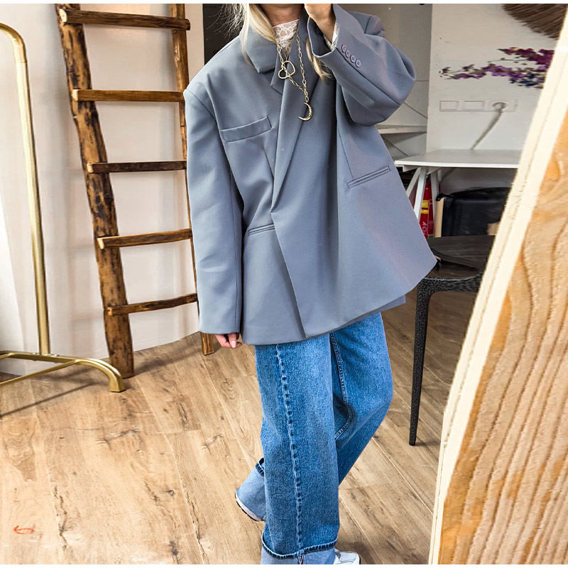 Thumbnail: 2025 Chic Single Button Suit Jacket Women Vintage Solid Loose Lapel Jackets Coat