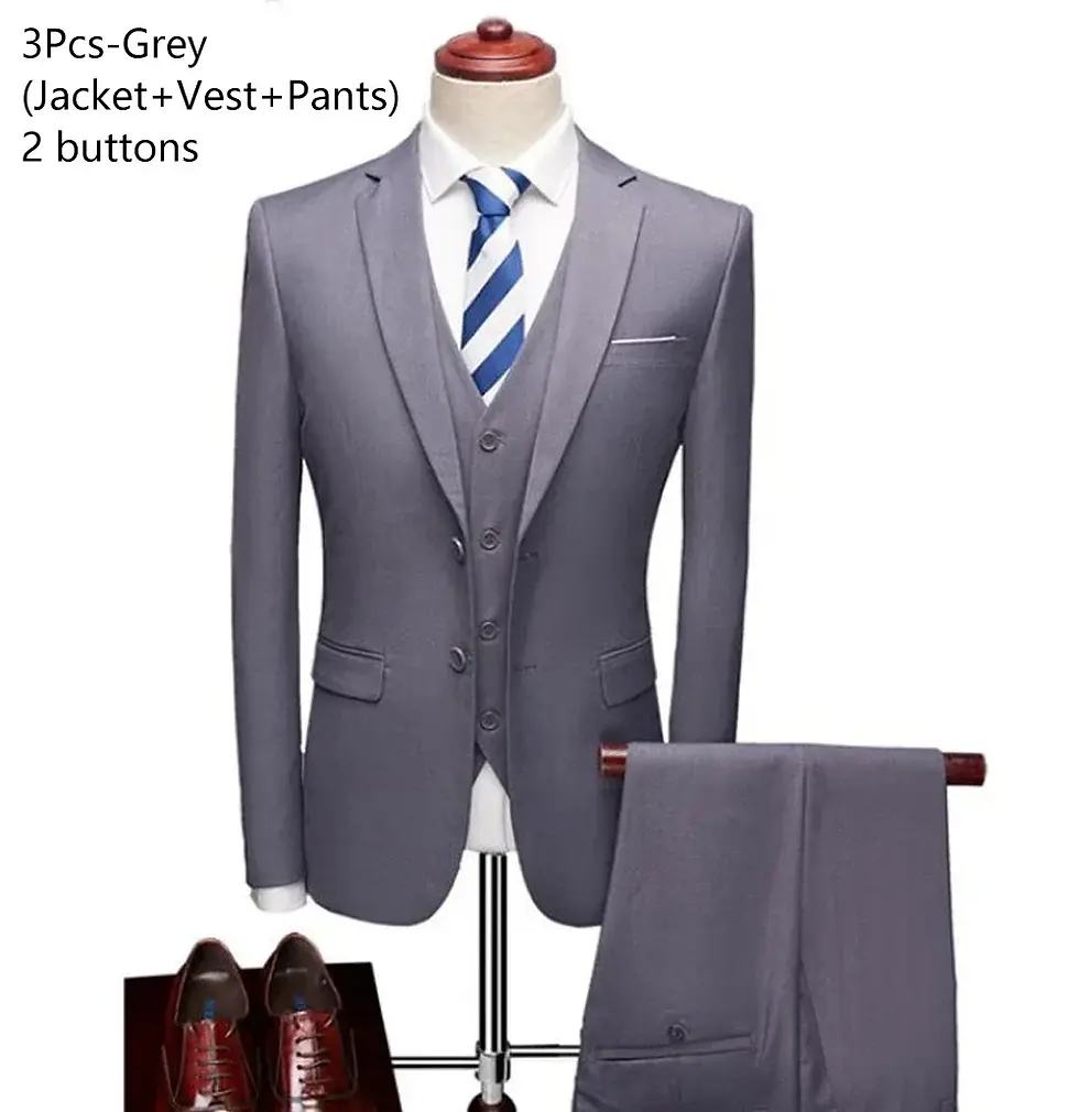 الصورة المصغرة: Elegant Suits For Men Wedding 3 Pieces 2 Set  Fashion Classic Full Jackets Vest 