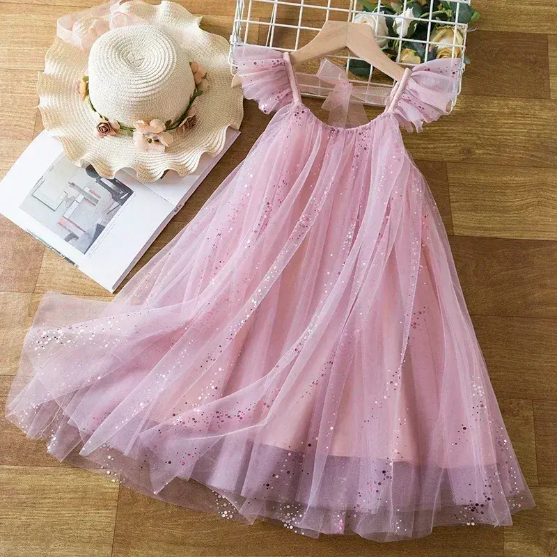 الصورة المصغرة: Summer Girls Blue Sequin Princess Dress 3-8 Years Cute Birthday Party Ruffles Me