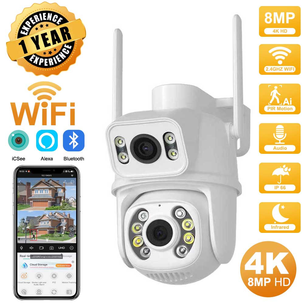 4K 8MP HD Dual Lens Outdoor Wireless Security IP Camera External Wifi PTZ Camera