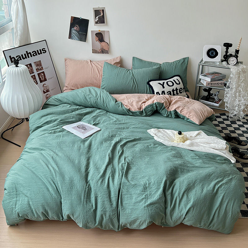 Thumbnail: Solid color Duvet Cover set with Pillow Case Bed Sheet Olive Green Quilt Covers 